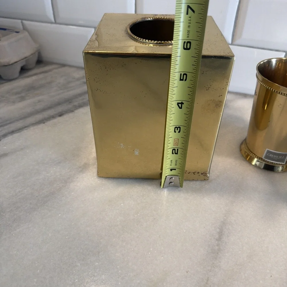 Vintage Croscill Brass Bathroom Set Tissue Cover, Soap Dispenser, Cup ES0002